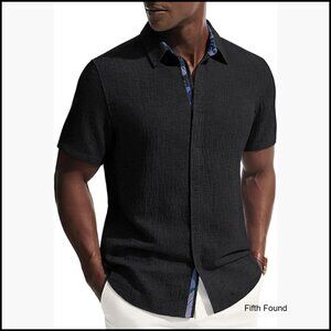 Men's Short Sleeve Linen Blend Button Down Shirt Casual Summer Beach Wedding